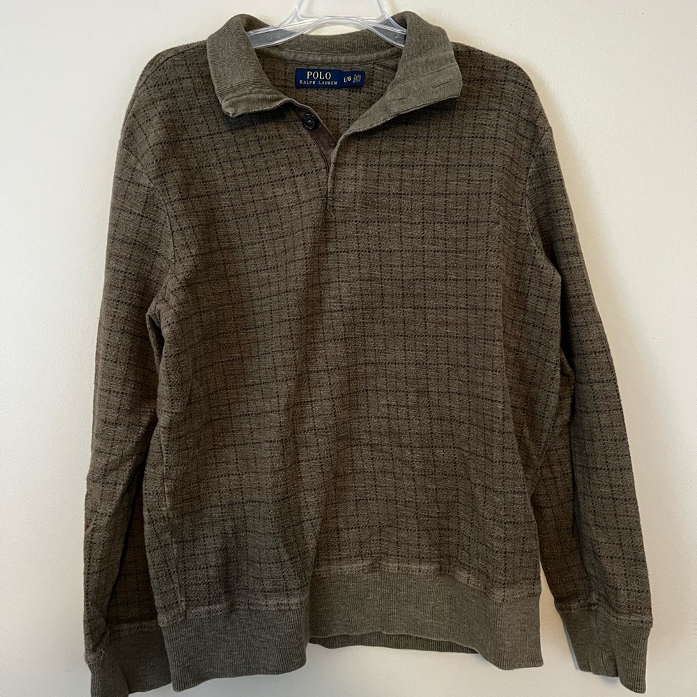 Polo Ralph Lauren Button Up Sweater Sweatshirt Suede/Olive/Brown Men’s Large